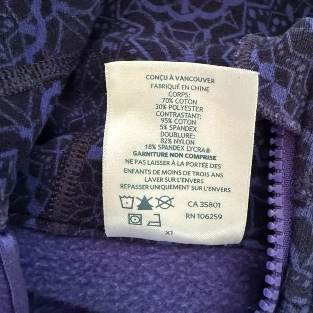 Lululemon Ivivva Scuba Hoodie Girls Size 14 Purple Floral Full Zip Jacket Shirt